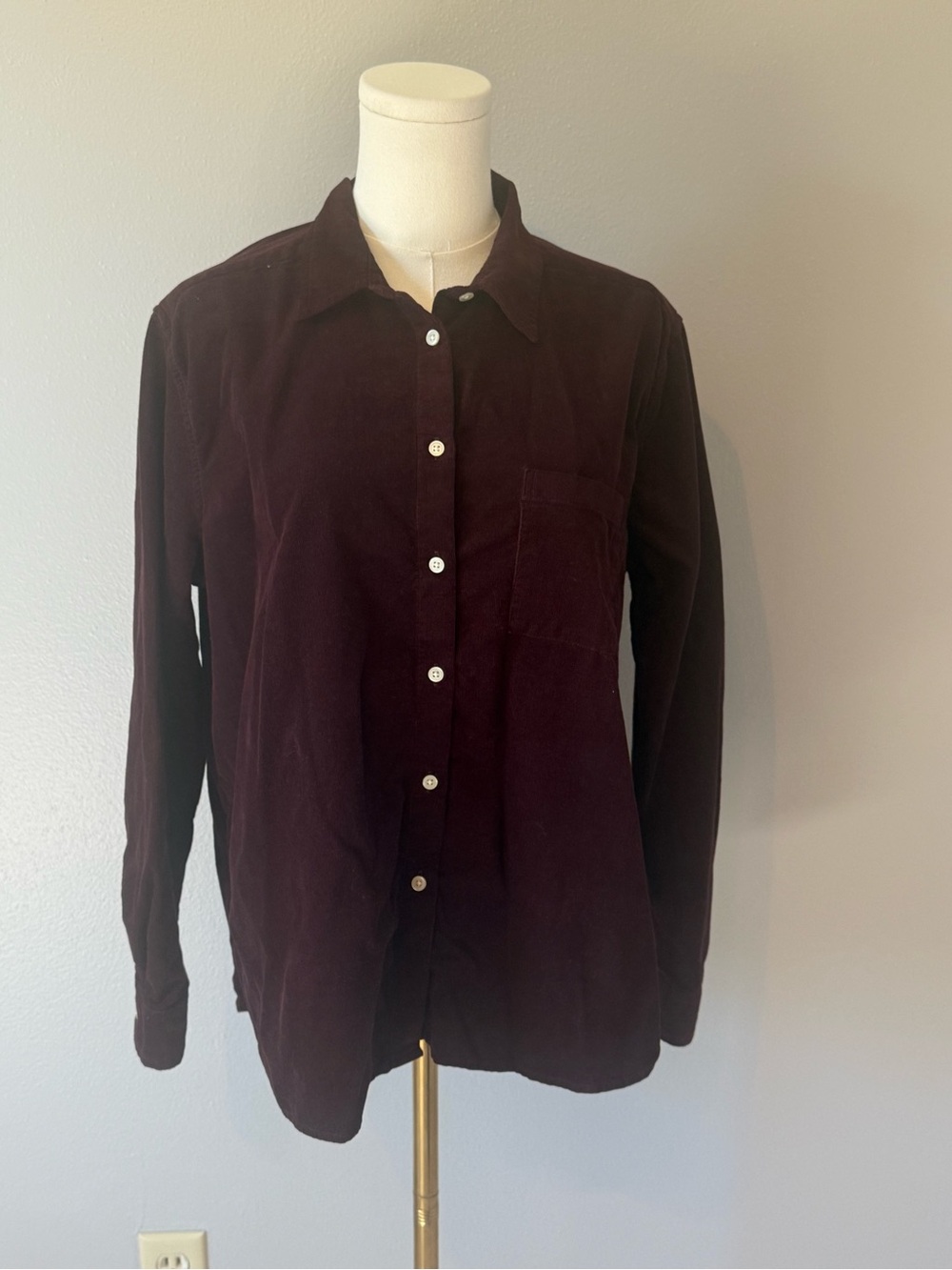 LOFT Deep Plum Corduroy 100% Cotton Top Button Down Shirt